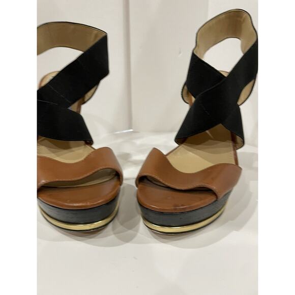 Michael Kors Size 8.5M Black Ankle Strap Brown Open Toe Heels - Picture 2 of 6